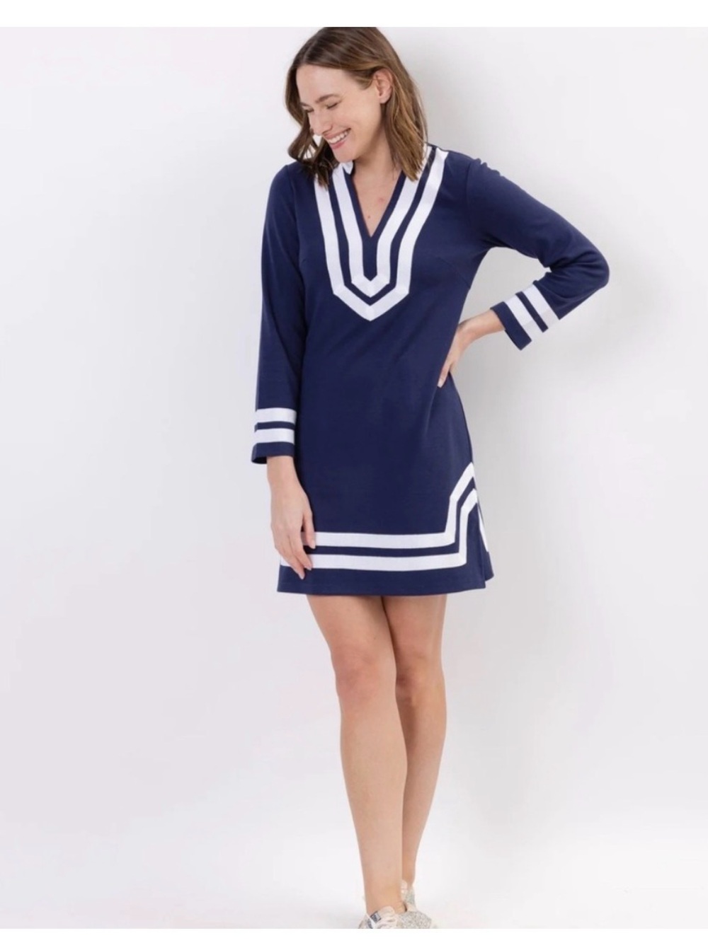 Sail to Sable Navy and White Jersey Tunic Dress